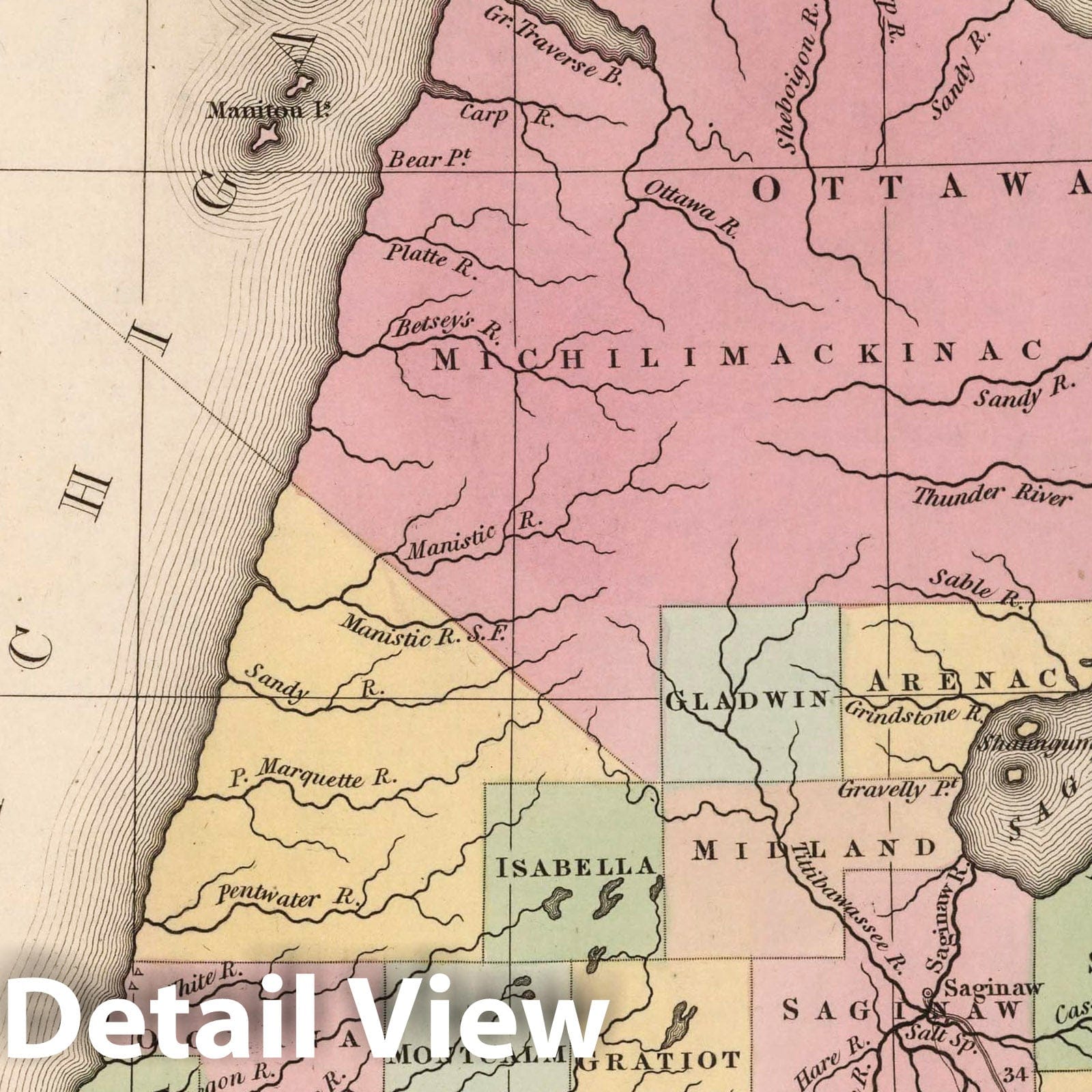 Michigan - Road Map, 1836 - Historical Map Print