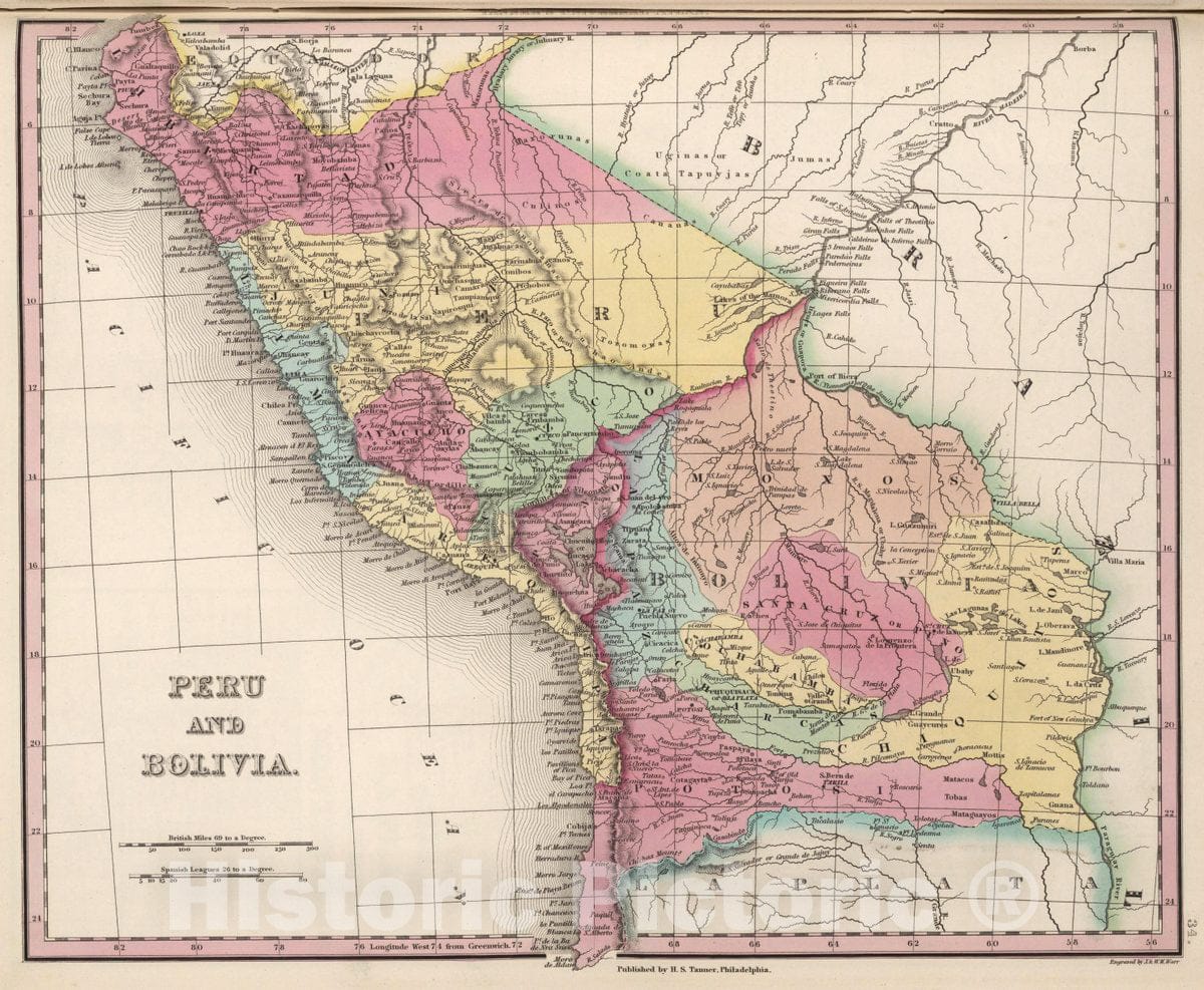 Historic Wall Map : Peru and Bolivia, 1836 Atlas - Vintage Wall Art