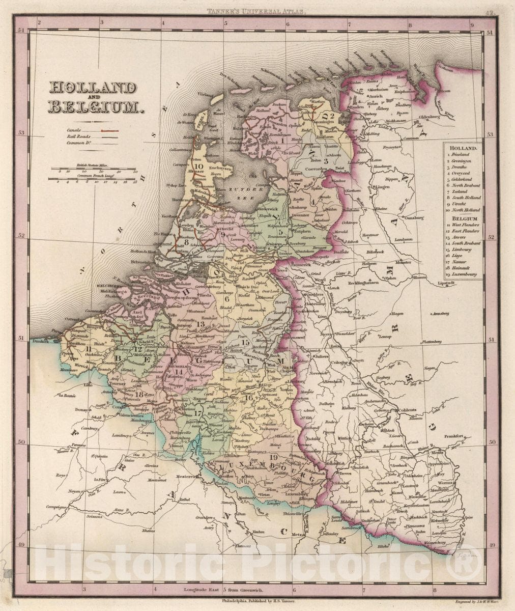 Historic Map : Holland and Belgium, 1836 Atlas - Vintage Wall Art