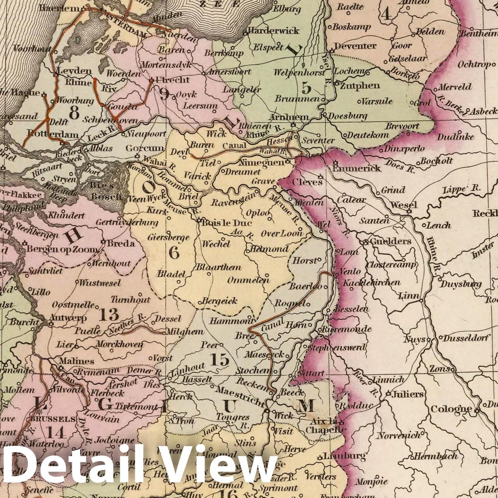 Holland and Belgium, 1836 - Historical Map Print