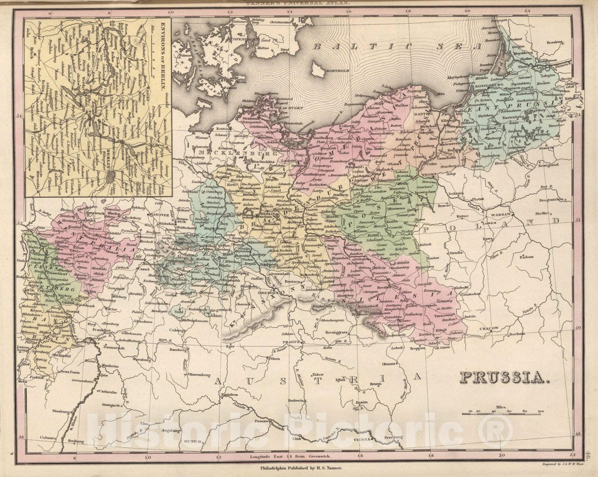 Historic Map : Prussia. (Inset) Environs of Berlin, 1836 Atlas - Vintage Wall Art