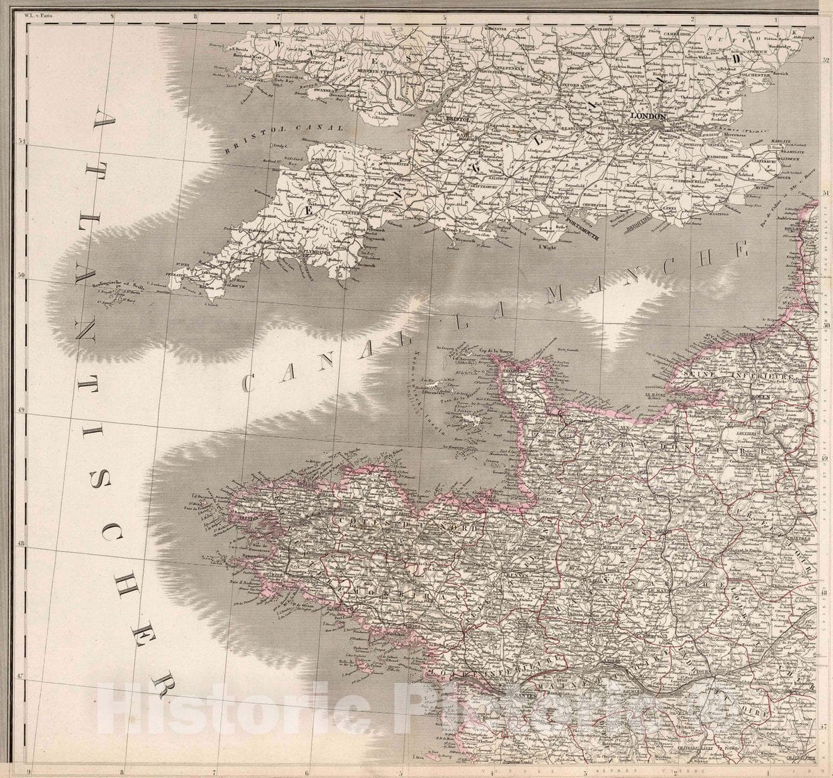 Historic Map : Frankreich : Mit Piedmont, Schweiz, Baden, Wortemberg, Rhein-Provinz, Hessen und Belgien. Revidirt, 1862. Weimar: Geographisches Institut. (to accompa, 1862Vintage Wall Art