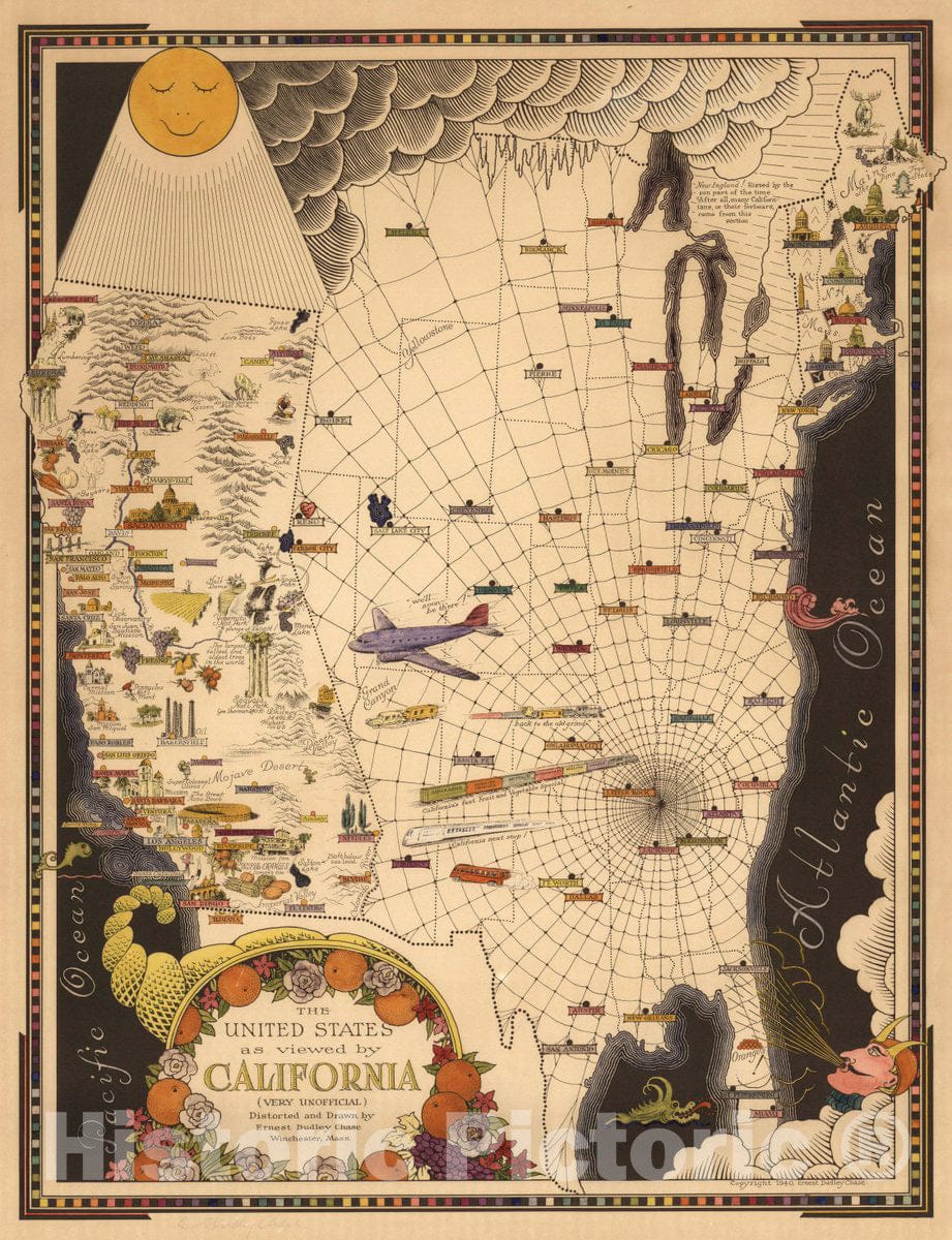 United States - Pictorial Map, 1940 - Historical Map Print