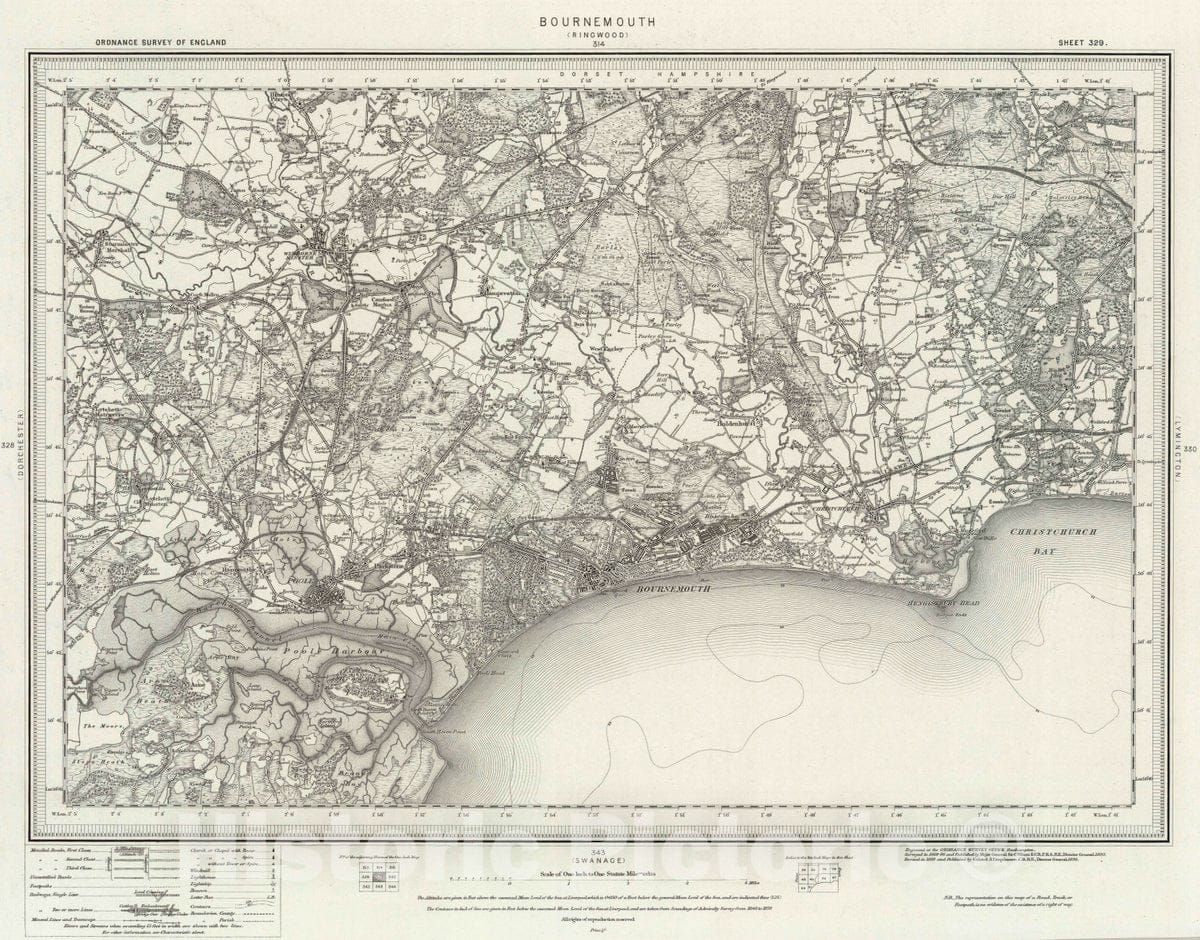 Historic Map : 329 Bournemouth (Outline), 1895 Atlas - Vintage Wall Art