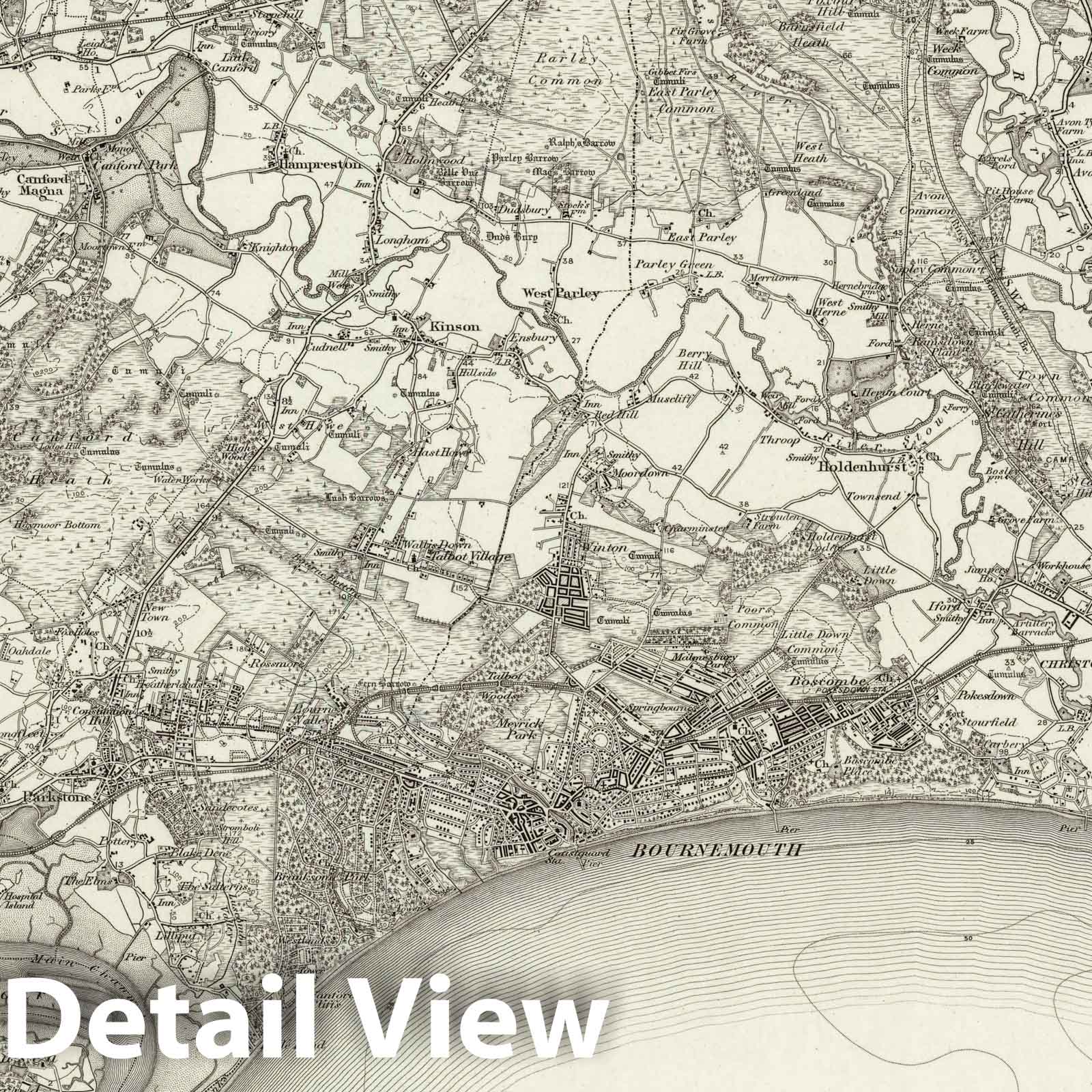 Bournemouth - Survey Map, 1895 - Ordnance Survey Historical Map Print