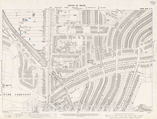 Historic Map : Ordnance Survey Maps, London, Five feet to The Mile. London Sheet III.77, 1895 City Atlas - Vintage Wall Art