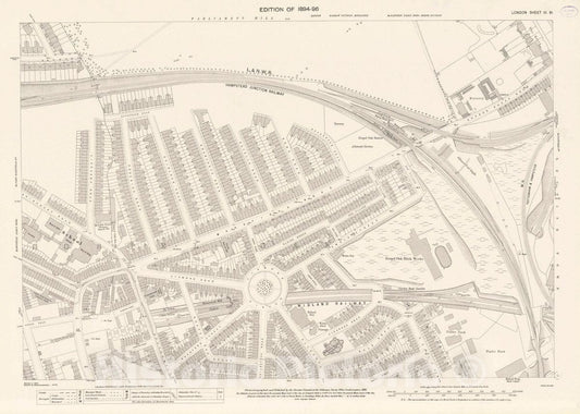 Historic Map : Ordnance Survey Maps, London, Five feet to The Mile. London Sheet III.91, 1895 City Atlas - Vintage Wall Art