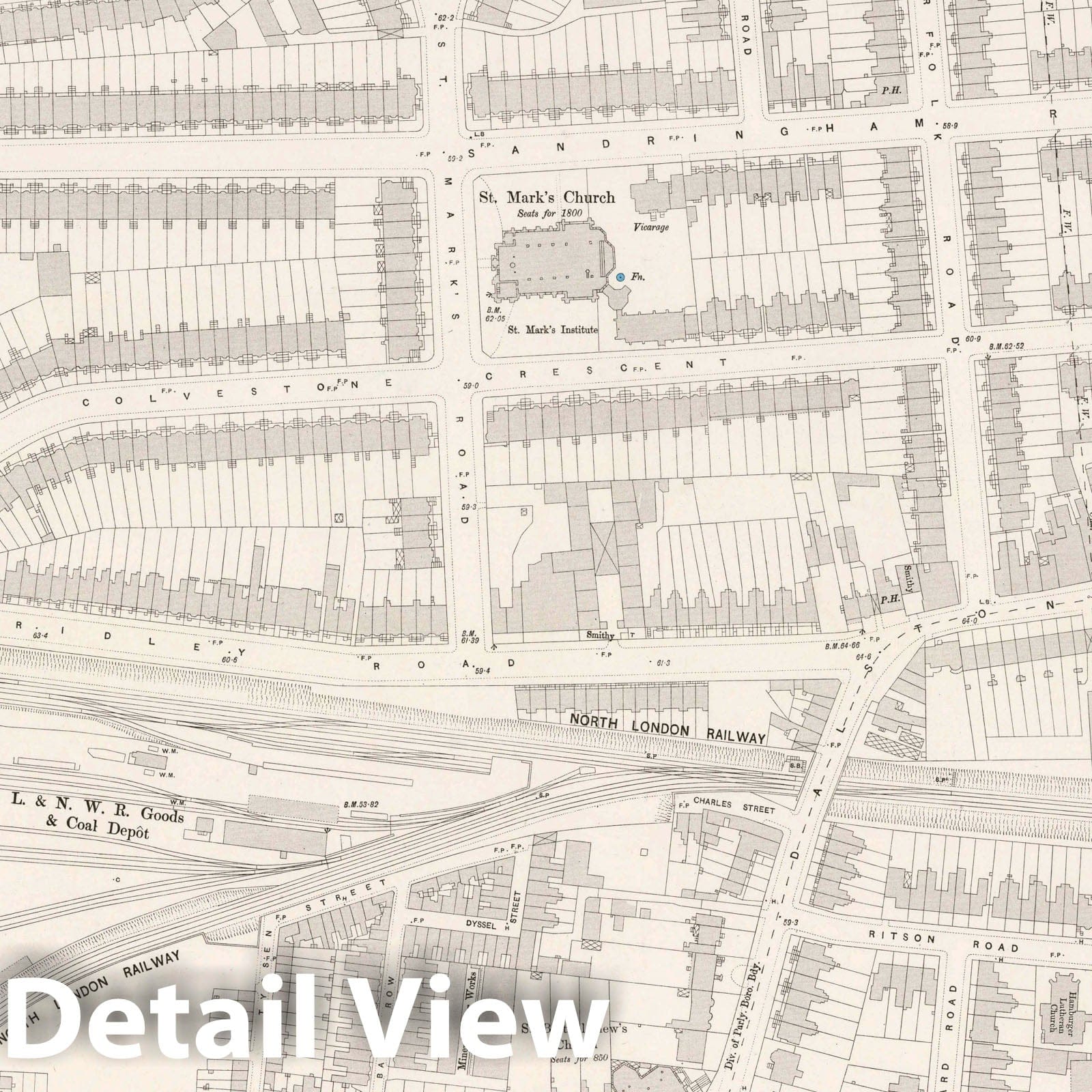 London - Survey Map, 1895 - Ordnance Survey Five feet to the Mile