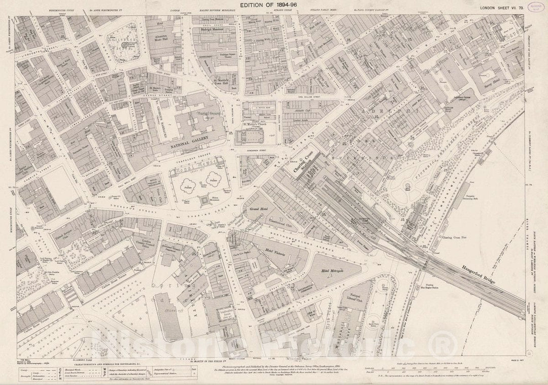 Historic Map : Ordnance Survey Maps, London, Five feet to The Mile. London Sheet VII.73, 1895 City Atlas - Vintage Wall Art