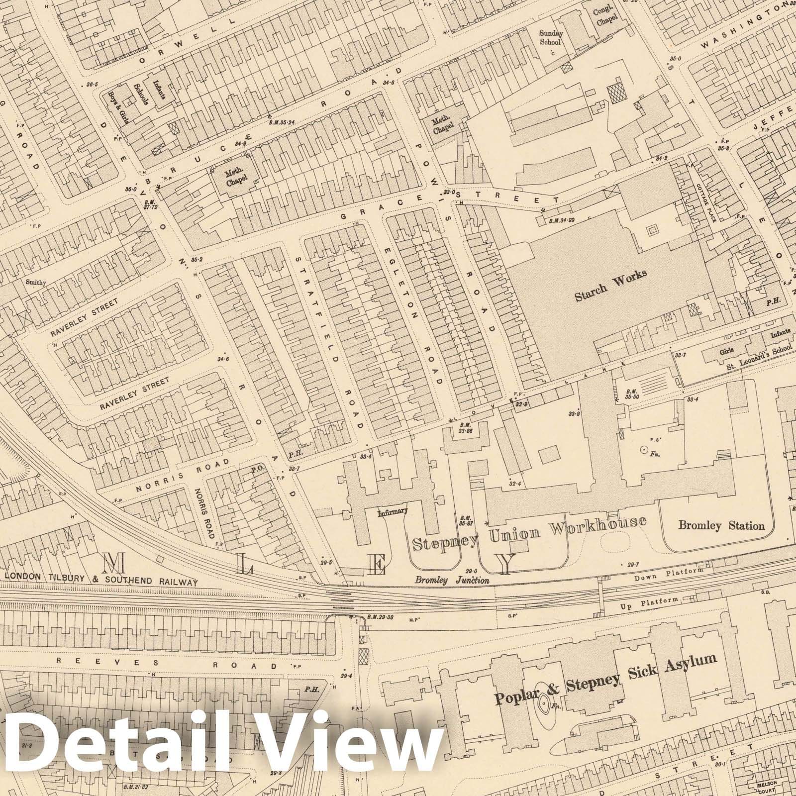 London, England - Survey Map, 1895 - Ordnance Survey Five Feet to the Mile