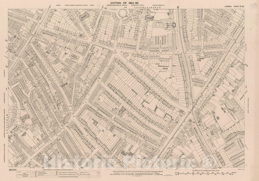 Historic Wall Map : Ordnance Survey Maps, London, Five feet to The Mile. London Sheet XI.33, 1894 City Atlas - Vintage Wall Art