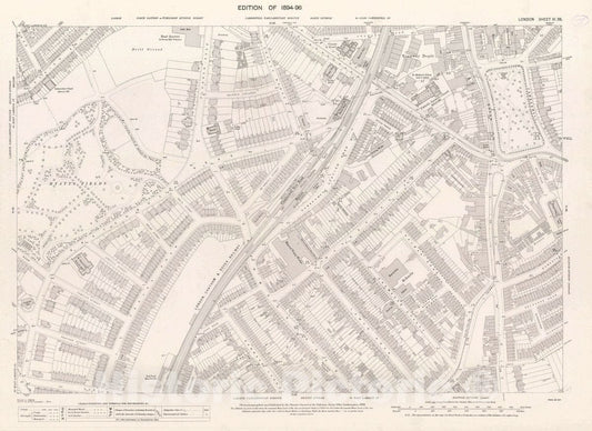 Historic Map : Ordnance Survey Maps, London, Five feet to The Mile. London Sheet XI.35, 1896 City Atlas - Vintage Wall Art