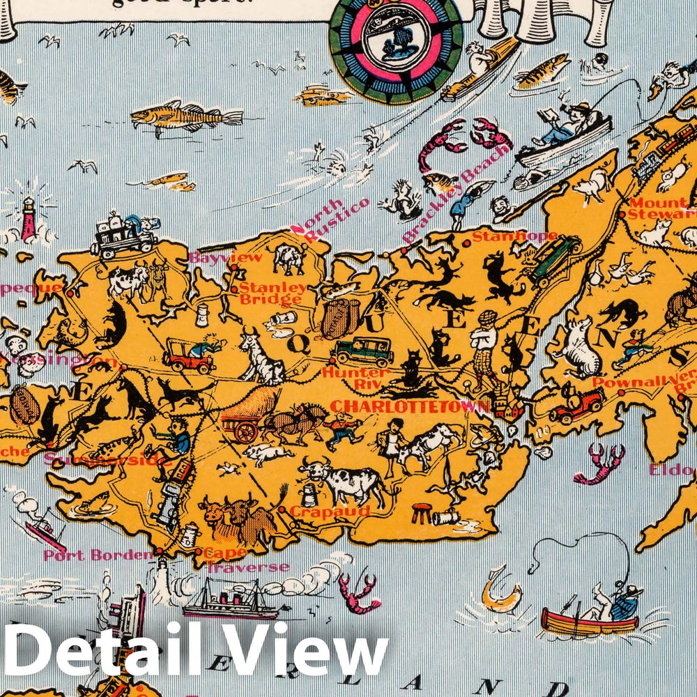 Historic Map : Animated Map of Prince Edward Island. The Artist Suggests Good Sport, 1929 Atlas - Vintage Wall Art