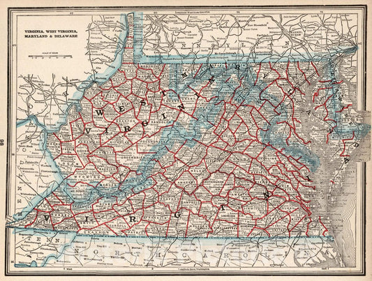 Historic Map : Virginia, West Virginia, Maryland & Delaware, 1893 Atlas - Vintage Wall Art
