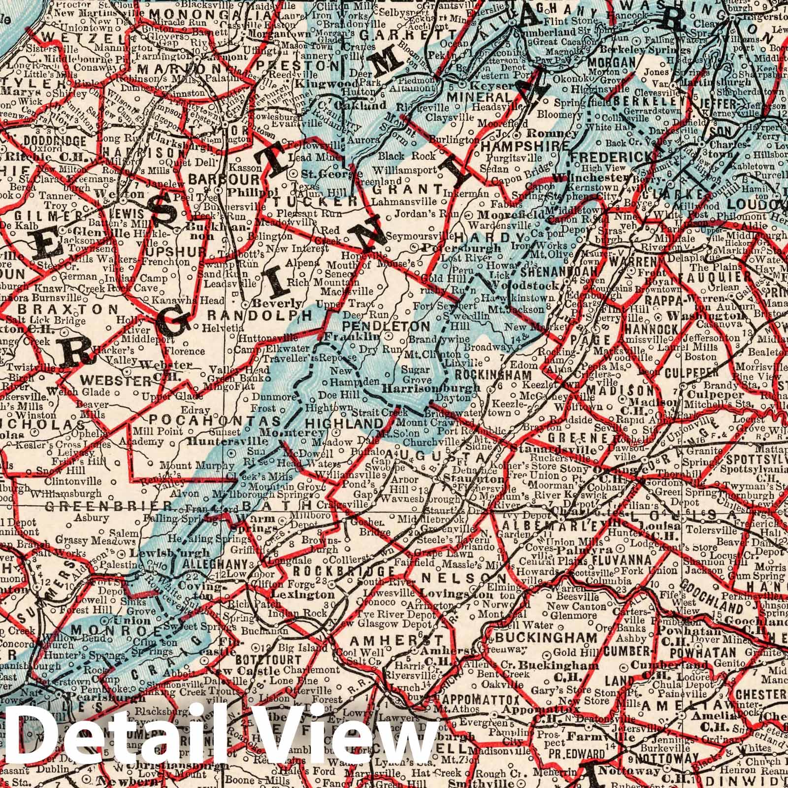 Virginia, West Virginia, Maryland & Delaware - 1893 Boundary Map Print