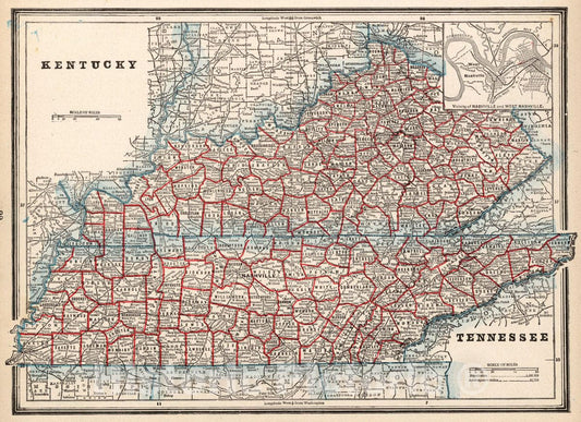 Historic Map : Kentucky. (with) Tennessee. The Columbian World's Fair Atlas, 1893 Atlas - Vintage Wall Art