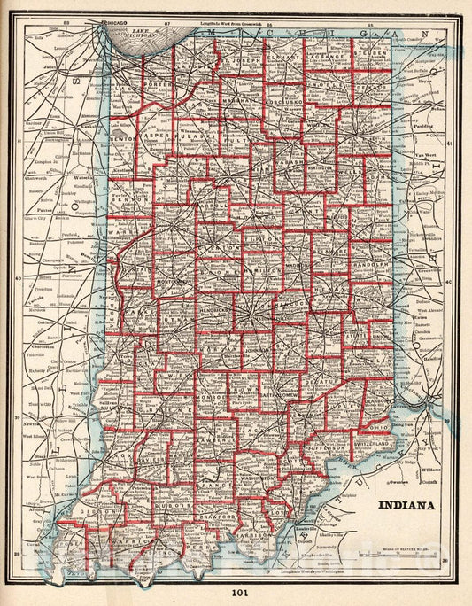 Historic Map : Indiana. (to accompany) The Columbian World's Fair Atlas Published for: Wood Brothers Cash Store Unadilla, New York, 1893 Atlas - Vintage Wall Art
