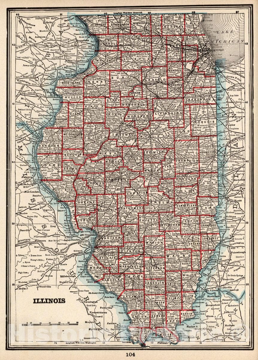 Historic Map : Illinois. (to accompany) The Columbian World's Fair Atlas Published for: Wood Brothers Cash Store Unadilla, New York, 1893 Atlas - Vintage Wall Art