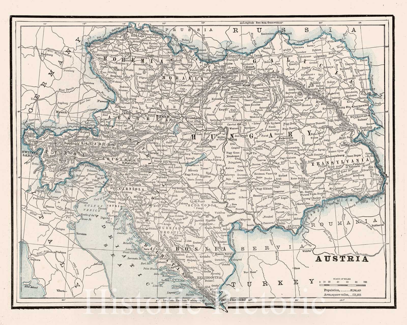 Historic Wall Map : Austria. (to accompany) The Columbian World's Fair Atlas Published for: Wood Brothers Cash Store Unadilla, New York, 1893 Atlas - Vintage Wall Art