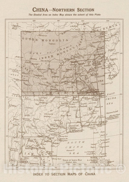Historic Wall Map : Index Map: China - Northern Section. Index to Section Maps of China, 1923 Atlas - Vintage Wall Art