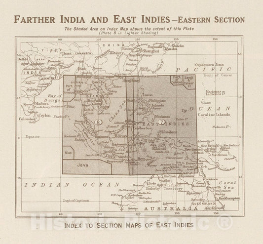 Historic Map : Index Map: Farther India and East Indies - Eastern Section, 1923 Atlas - Vintage Wall Art