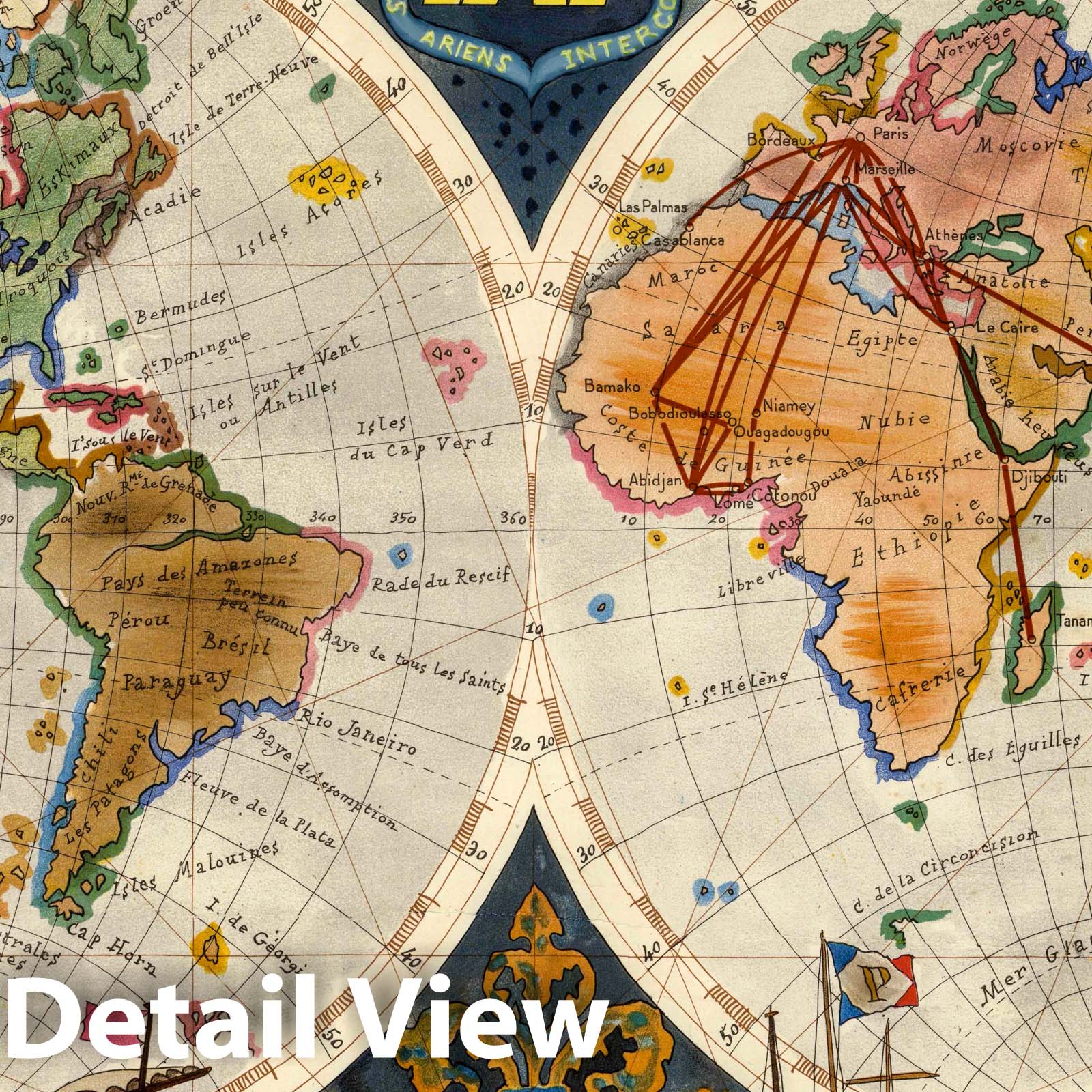 TAI - World Airline Routes, 1948 - Historical Map Print