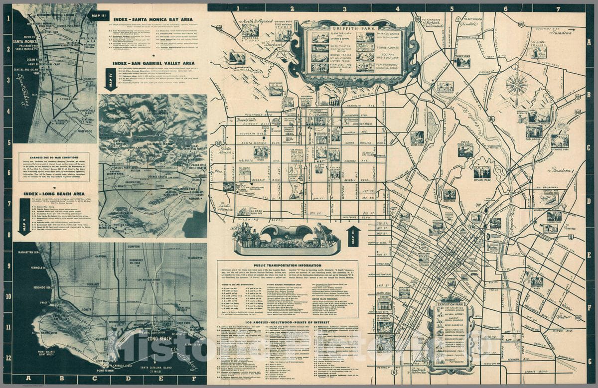 Historic Map : Santa Monica Bay Area, San Gabriel Valley Area, 1944 Vintage Wall Art