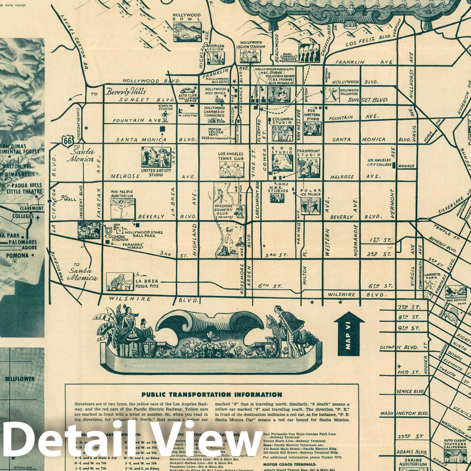 Los Angeles County and City - Pictorial Map, 1944 - Historical Sightseeing Map Print
