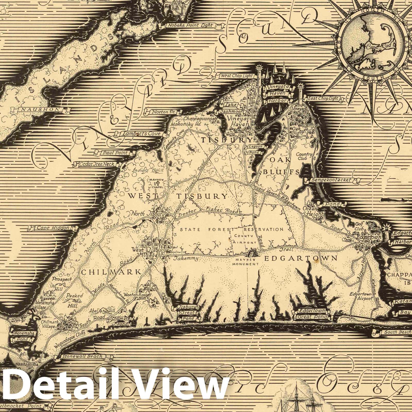 Martha's Vineyard, Massachusetts - Pictorial Map, 1954