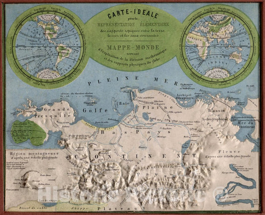 Historical Map : Carte ideale pour la representation elementaire des rapports topiques entre la terre la mer et les eaux courantes. Mappe - Monde : servant a l'explica, 1865Vintage Wall Art