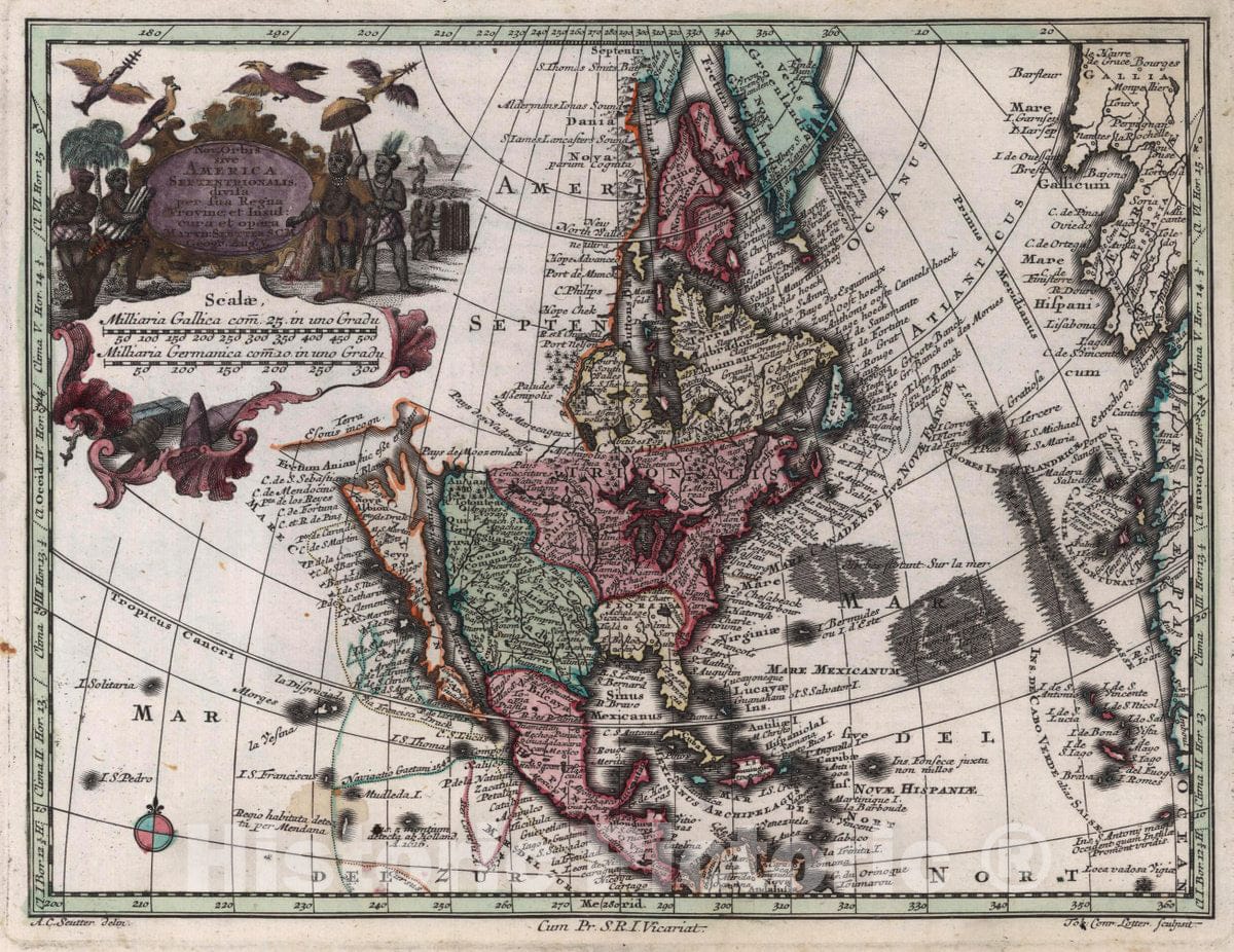 Historic Map : Novus Orbis Sive America Meridionalis et Septentrionalis, (California as an Island), 1730, Matthaus Seutter, Vintage Wall Art