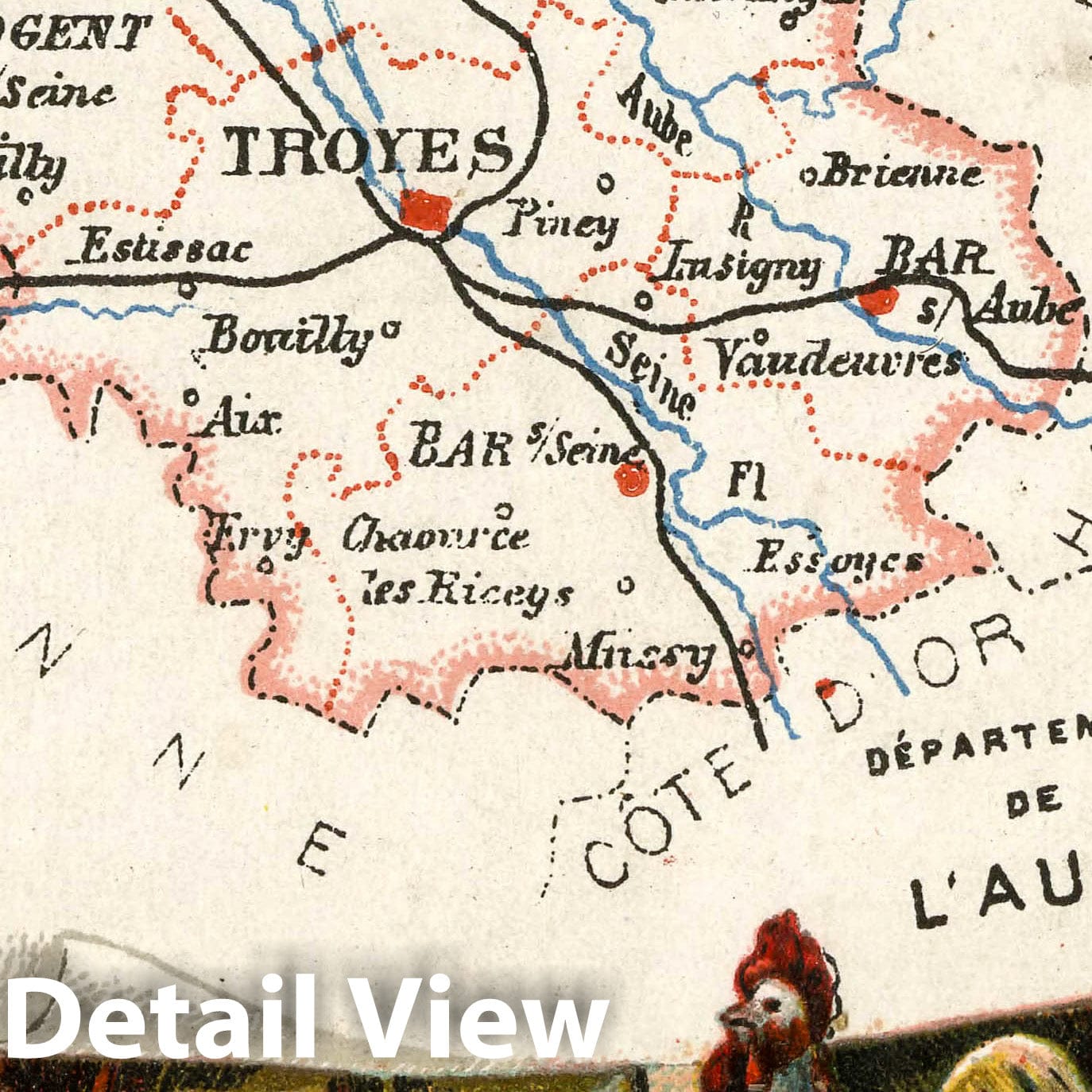 Aube, France - Pictorial Map, 1885 - Historical Map Print