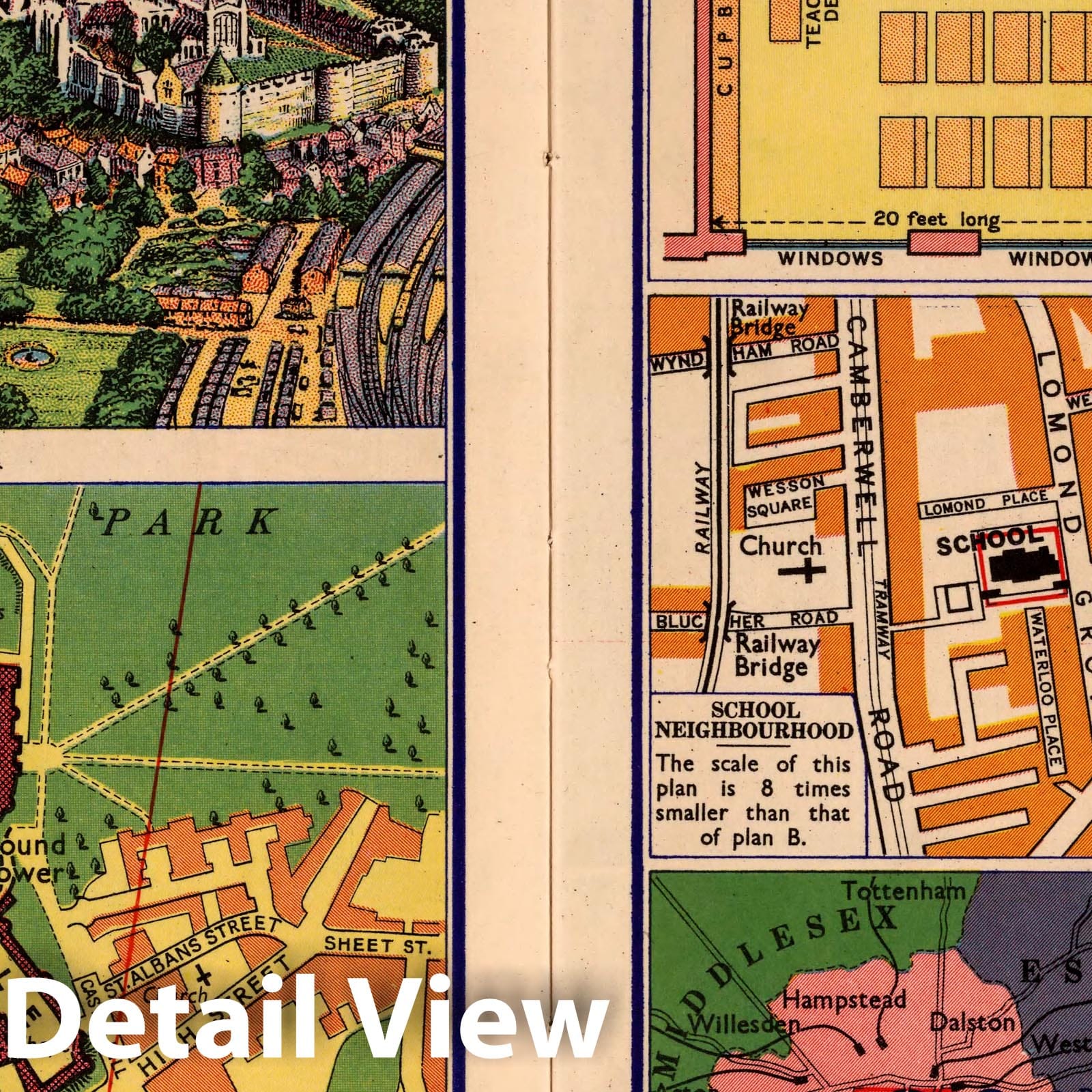 London and Windsor - Pictorial Map, 1935 - Historical Map Print