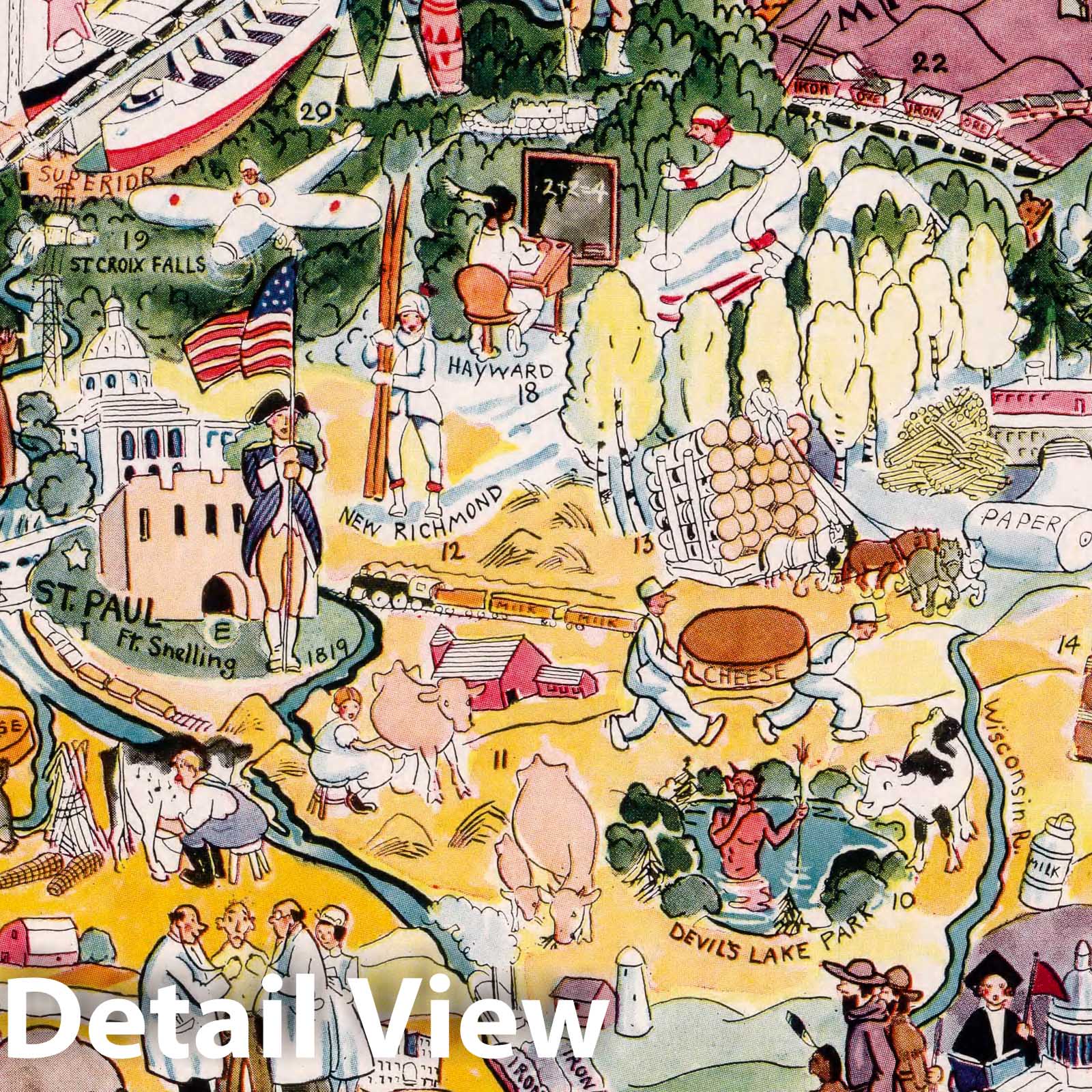 Minnesota and Wisconsin - Pictorial Map, 1932 - Historical Map Print