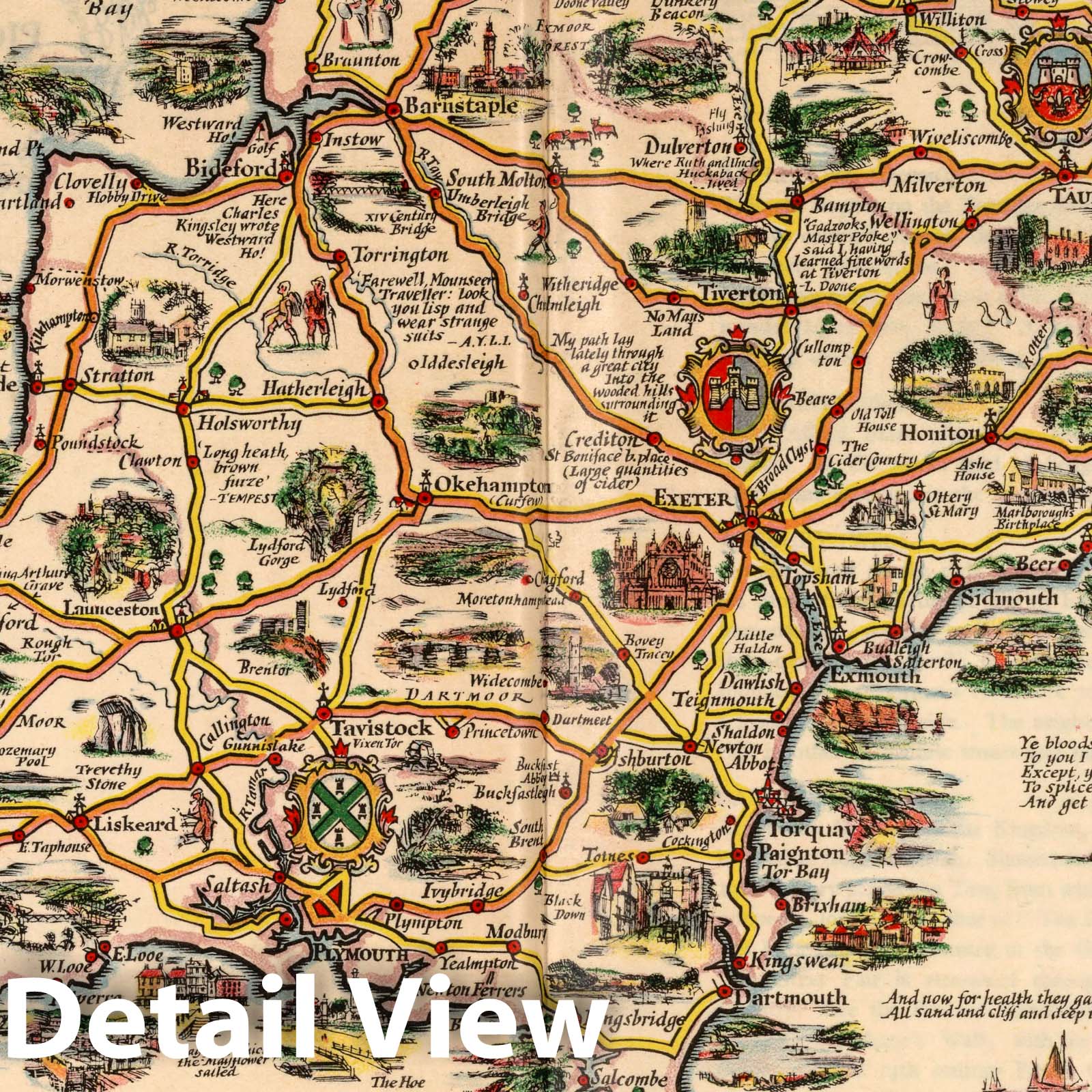 West Country - Pictorial Map, 1932 - Historical Map Print