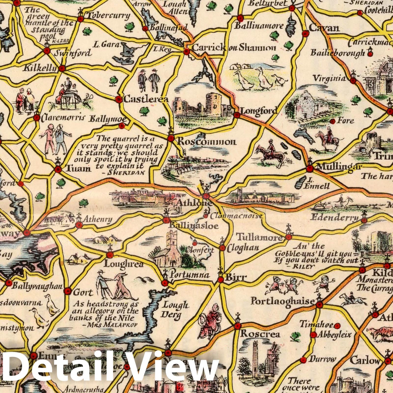 Ireland - Pictorial Map, 1933 - Historical Map Print