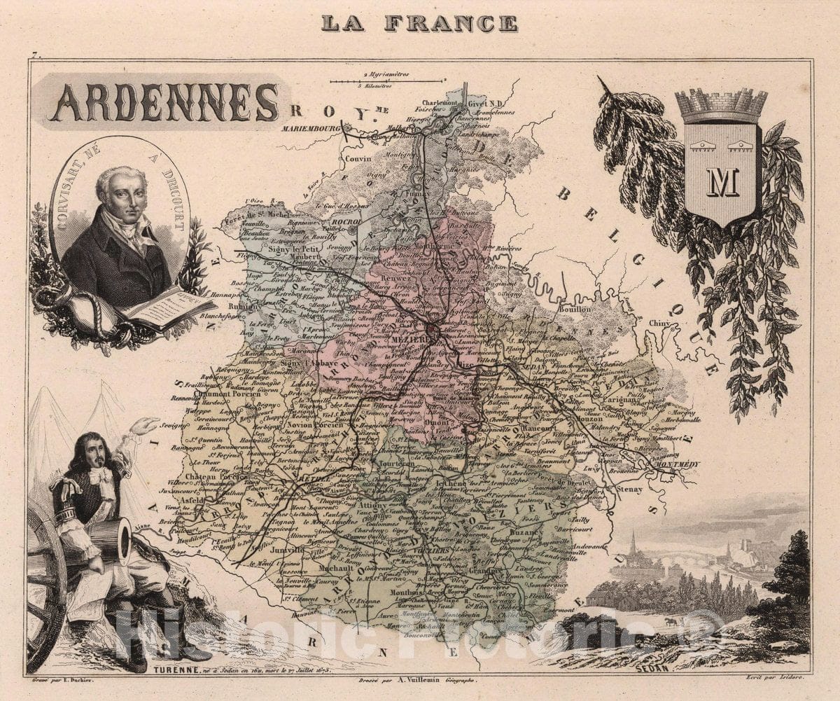 Historic Map : Ardennes, 1869 Atlas - Vintage Wall Art