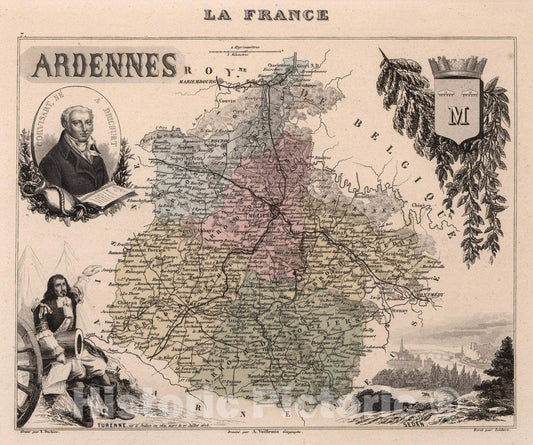 Historic Map : Ardennes, 1869 Atlas - Vintage Wall Art