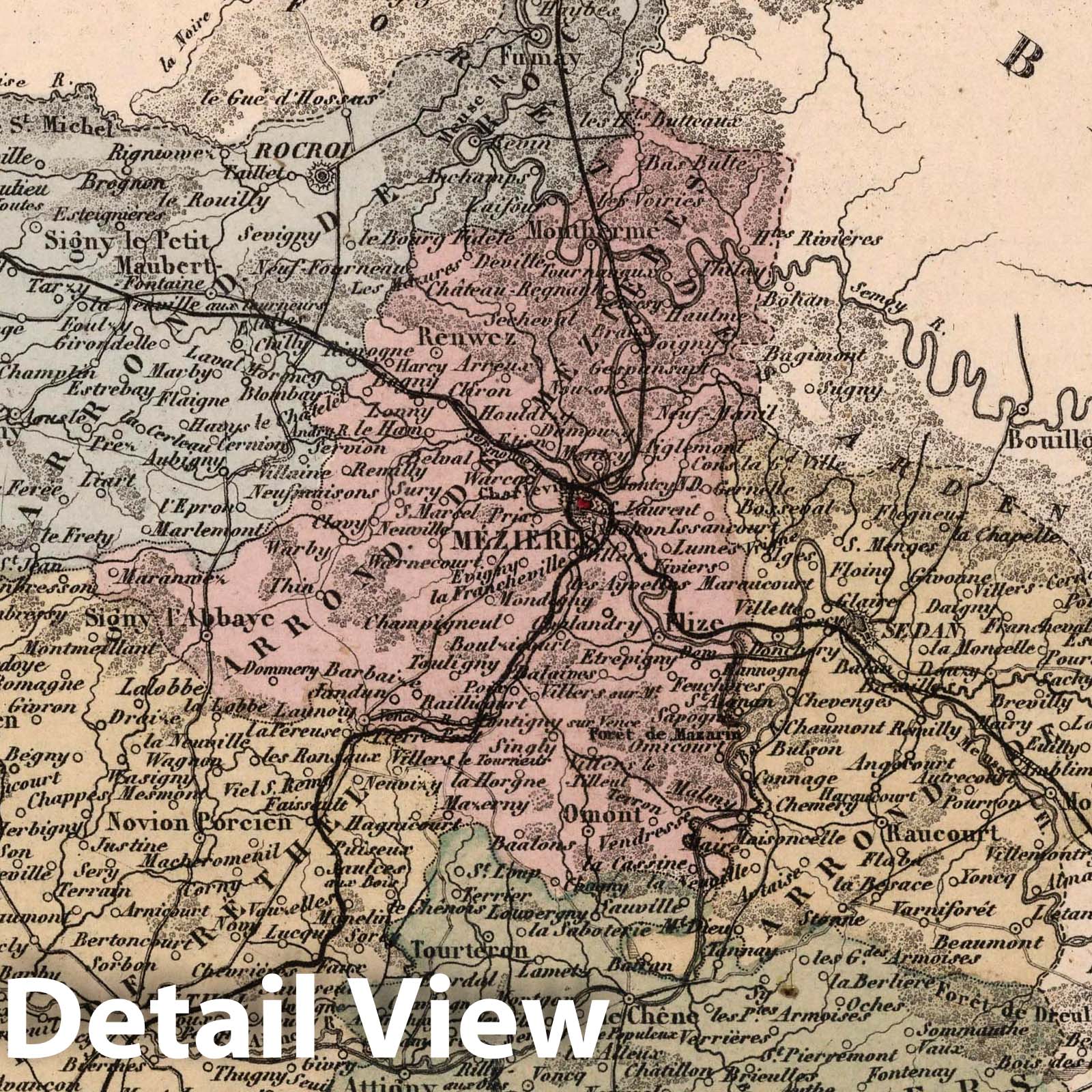 Ardennes, France - Department Map, 1869 - Historical Map Print