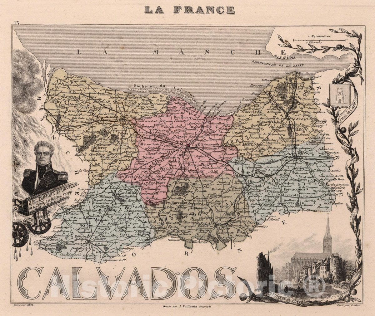 Historic Map : Calvados, 1869 Atlas - Vintage Wall Art