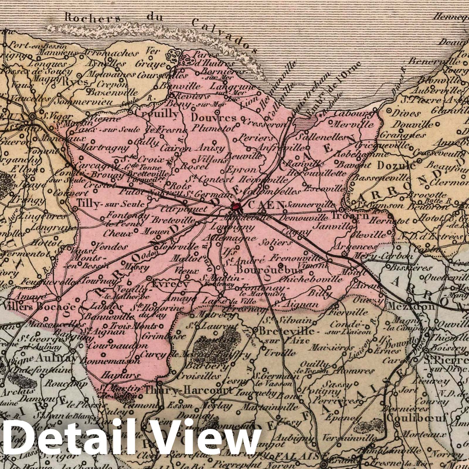 Calvados, France - Department Map, 1869 - Historical Map Print