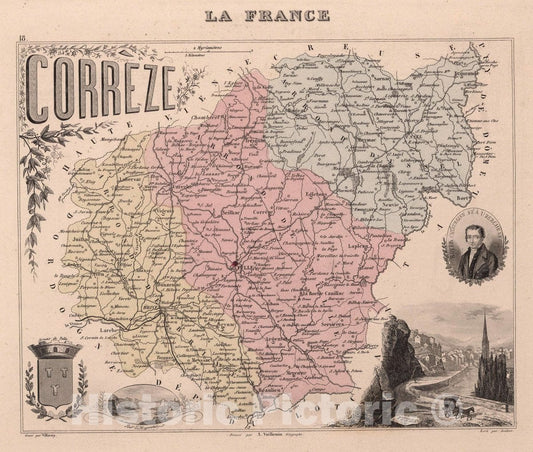 Historic Map : Correze, 1869 Atlas - Vintage Wall Art