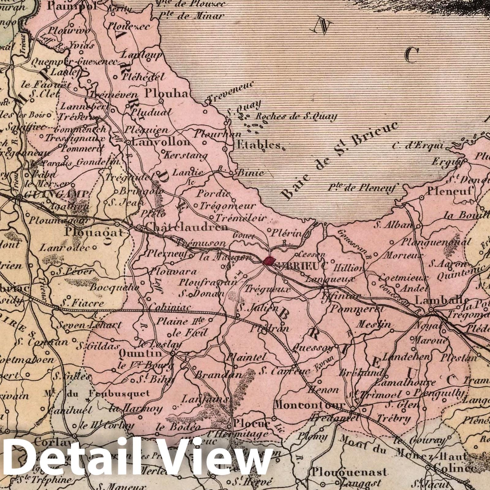 Cotes-du-Nord, France - Department Map, 1869 - Historical Map Print