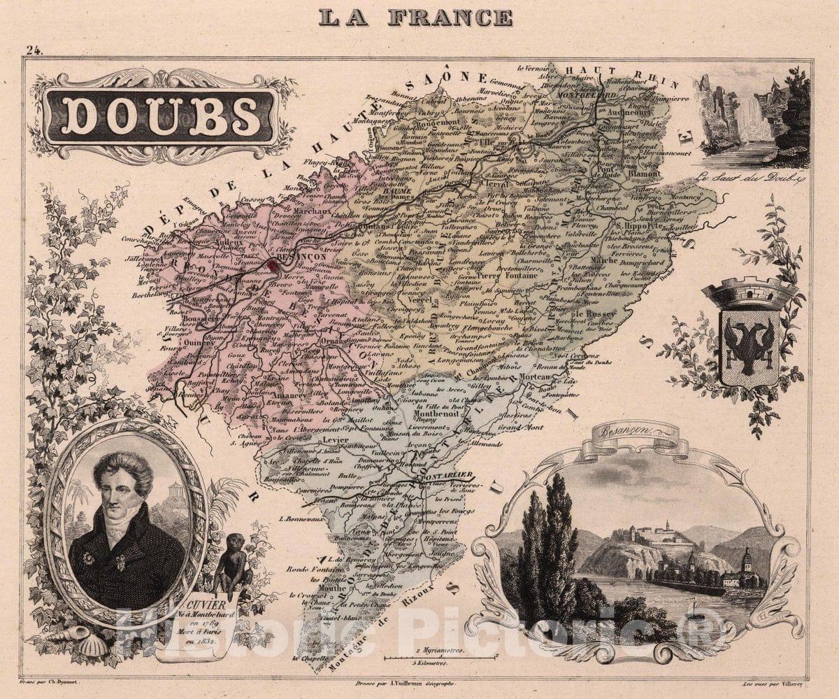 Historic Map : Doubs, 1869 Atlas - Vintage Wall Art
