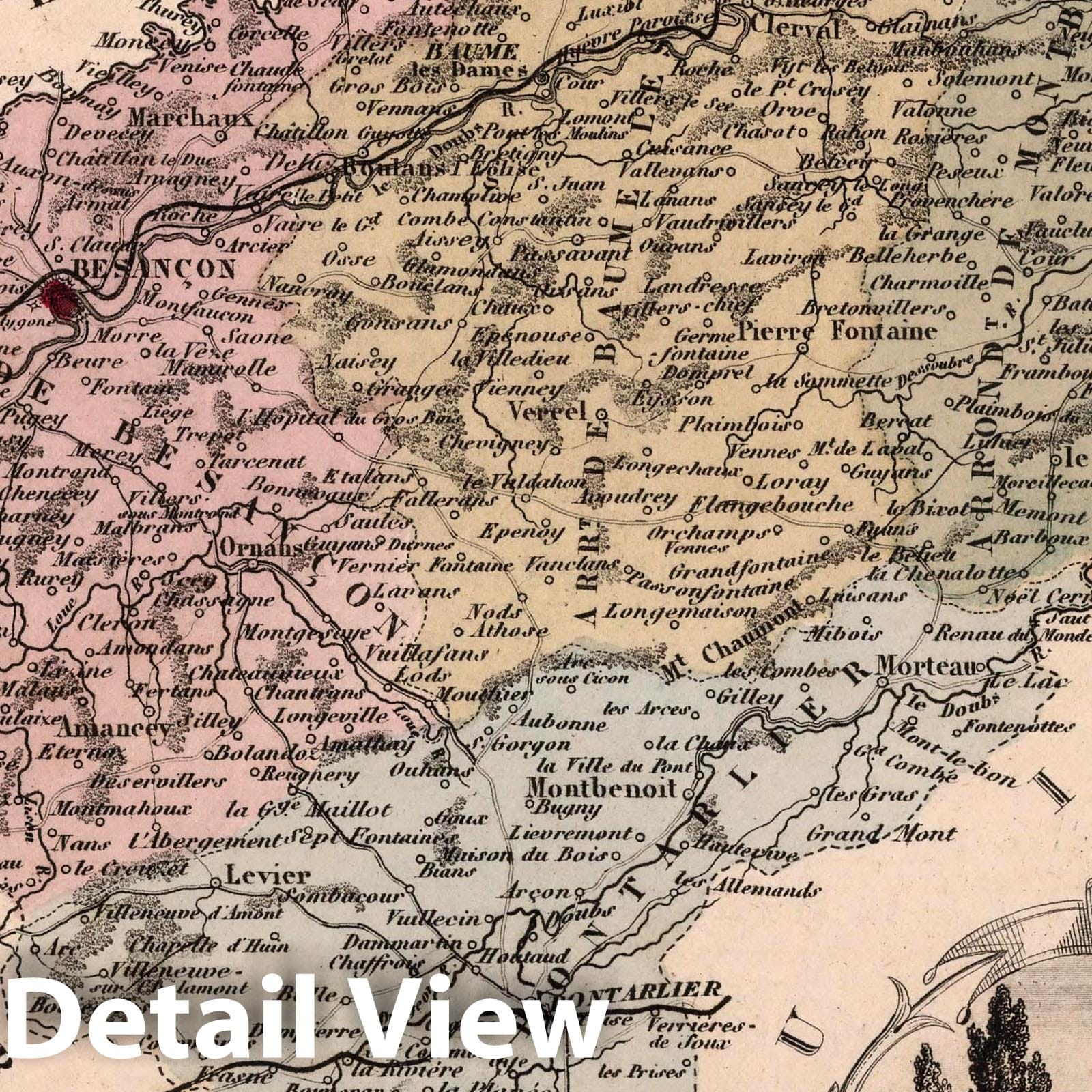 Doubs, France - Department Map, 1869 - Historical Map Print
