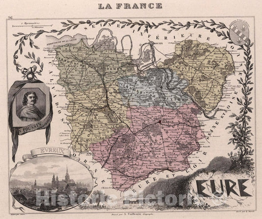 Historic Map : Eure, 1869 Atlas - Vintage Wall Art