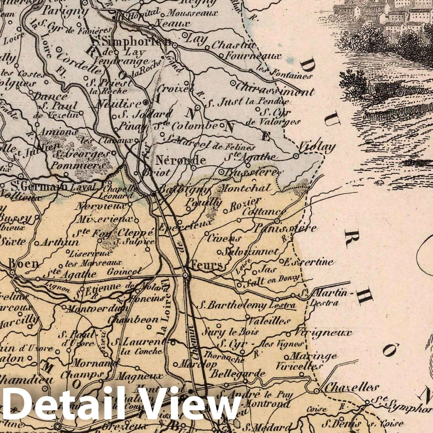 Loire, France - Department Map, 1869 - Historical Map Print