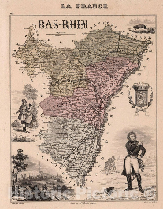 Historic Map : Bas-Rhin, 1869 Atlas - Vintage Wall Art