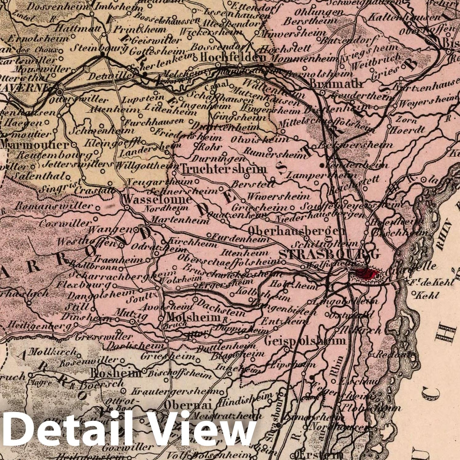 Bas-Rhin, France - Department Map, 1869 - Historical Map Print