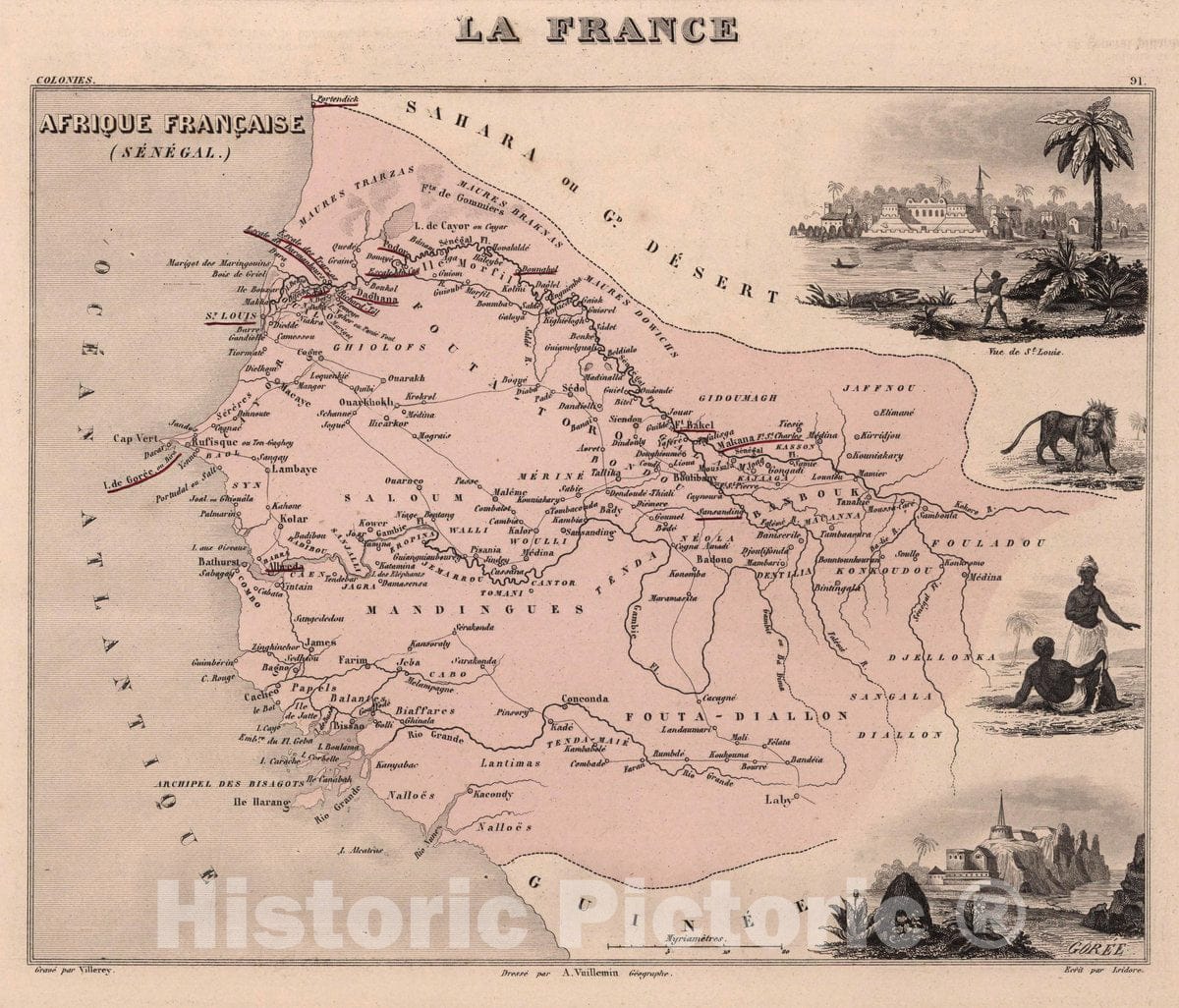 Historic Map : Senegal, Senegal. Afrique Francaise, 1869 Atlas , Vintage Wall Art